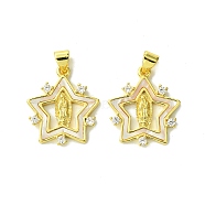 Real 18K Gold Plated Brass Micro Pave Cubic Zirconia Pendants, with Shell, Star, 22x19x2.5mm, Hole: 3.5x4.5mm(KK-H472-14G-01)
