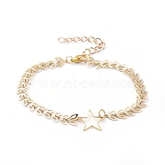 Link Bracelets, with Brass Cobs Chains & Lobster Claw Clasps & Star Linking Rings, Golden, 7-1/2 inch(19cm), Star: about 14.5x14.5x1mm(BJEW-JB05107-03)