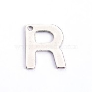304 Stainless Steel Letter Charms, Letter.R, 11x9x0.8mm, Hole: 1mm(X-STAS-O072-R)
