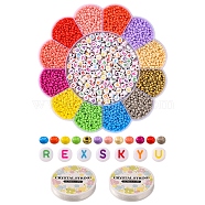 DIY Letter Bracelet Making Kit, Including Craft Acrylic & Glass Round Seed Beads, Elastic Thread, Mixed Color, 3370Pcs/set(DIY-YW0002-18-0.7MM)