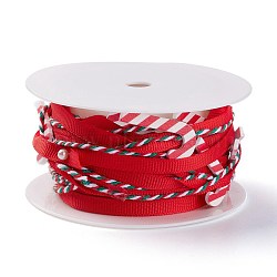 Polyester Cord, for Christmas Party Decoration, with Cotton Cord and Wood Findings, Candy Canes, Red, 2~6mm, about 5m/roll(OCOR-L044-10D)