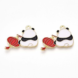 Alloy Enamel Pendants, Lead Free & Cadmium Free, Panda Shape Charms, Golden, White, 18.5x23.3x1.5mm, Hole: 1.6mm(ENAM-T022-03E)