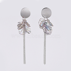 Transparent Acrylic Dangle Earring, with 304 Stainless Steel Stud Earring Findings and Cable Chains, Petal, Gray, 109mm, Pin: 0.8mm(X-EJEW-JE03610-06)