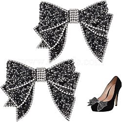 2Pcs Resin Rhinestone Bowknot Shoes Charms, No Clip, No Strap, for DIY Women Shoes, Bags Decoratinons, Black, 116x117x15mm(FIND-CA0004-74)