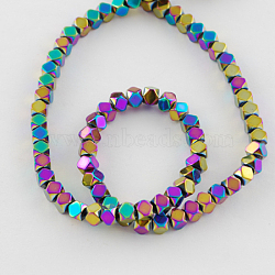 Non-magnetic Synthetic Hematite Beads Strands, Faceted, Grade A, Round, Multi-color Plated, 4x4mm, Hole: 1mm(G-Q875-4x4mm-4)