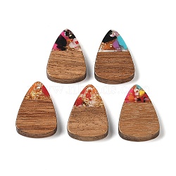 Resin & Wood Pendants, with Gold Foil, Triangle Charm, Colorful, 23x15x3mm, Hole: 2mm(WOOD-S061-02C)