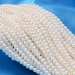 Round Shell Pearl Bead Strands, White, 3mm, Hole: 0.5mm, about 122pcs/strand, 15.74 inch(X-BSHE-L011-3mm-A013)