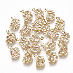 Brass Cubic Zirconia Charms, Letter, Clear, Real 18K Gold Plated, Letter.D, 9.5x8x1.5mm, Hole: 1mm(KK-S348-330D)