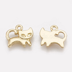 Brass Kitten Charms, Real 18K Gold Plated, Cartoon Cat Shape, 9x9.5x1.5mm, Hole: 1mm(KK-S348-012)