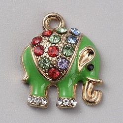 Alloy Rhinestone Pendants, with Enamel, Golden, Elephant, 18x16x4mm, Hole: 1.6mm(ENAM-CJC0003-61F-G)