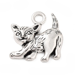 Tibetan Style Alloy Pendants, Cat Shape, Antique Silver, 26.5x26x5mm, Hole: 3.5mm(FIND-Q098-02AS)