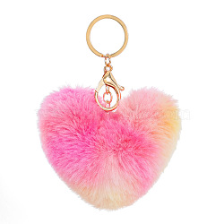 Plush Keychain, with Iron Key Ring, Pom Pom Heart, Hot Pink, 15cm(PW-WG435A4-06)