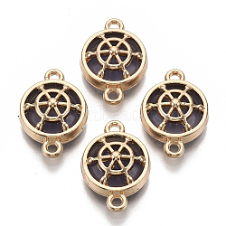 Glass Links connectors, with Light Gold Plated Alloy Findings, Flat Round with Helm, Indigo, 13.5x19.5x6.5mm, Hole: 1.6mm(GLAA-T015-17B)