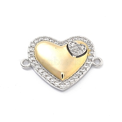 Rack Plating Brass Clear Cubic Zirconia Wing Heart Connector Charms, Long-Lasting Plated, Lead Free & Cadmium Free, Platinum & Golden, 19.5x26x5mm, Hole: 1.6mm(KK-Q017-32G)