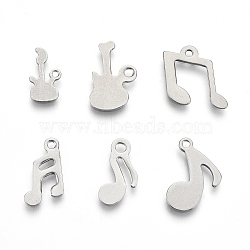 201 Stainless Steel Charms, Stamping Blank Tag, Laser Cut, Music Theme Shapes, Stainless Steel Color, 11.5~15.5x7~12x0.7~0.8mm, Hole: 1.2~1.8mm, 6 patterns, 1 pattern/200pcs(STAS-R118-10)