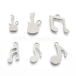 Non-Tarnish 201 Stainless Steel Charms, Stamping Blank Tag, Laser Cut, Music Theme Shapes, Stainless Steel Color, 11.5~15.5x7~12x0.7~0.8mm, Hole: 1.2~1.8mm, 6 patterns, 1 pattern/200pcs(STAS-R118-10)