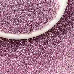 MIYUKI Round Rocailles Beads, Japanese Seed Beads, 8/0, (RR1524) Sparkling Peony Pink Lined Crystal, 3mm, Hole: 1.1mm, about 422~455pcs/10g(X-SEED-G008-RR1524)
