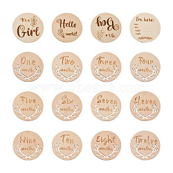 Basswood Milestone Cards, with Word, Flat Round, BurlyWood, 100x3mm, 2sets/bag(WOOD-TA0002-44)