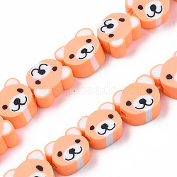 Handmade Polymer Clay Bead Strands, Bear Head, Sandy Brown, 7.5~10x9~11x4mm, Hole: 1.6mm, about 37~40pcs/strand, 13.58 inch~15.35 inch(34.5~39cm)(CLAY-S096-004-01H)