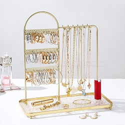 Multifunctional Iron Jewelry Display Rack, with Jewelry Tray, For Hanging Necklaces Earrings Braceletss, Golden, 30x13.7x32.5cm(ODIS-Q042-01G)