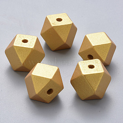Painted Natural Wood European Beads, Large Hole Beads, Polygon, Gold, 19.5x19.5x20mm, Hole: 4.5mm(WOOD-Q040-020A-B01)