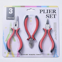 Iron Jewelry Tool Sets: Round Nose Pliers, Wire Cutter Pliers and Side Cutting Pliers, Red, 114~131mm, 3pcs/set(PT-R009-03)
