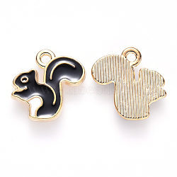 Autumn Theme Alloy Enamel Charms, Squirrel, Light Gold, Black, 13x15x2mm, Hole: 1.4mm(ENAM-S121-085)