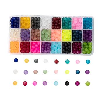 24 Colors Transparent Glass Beads, for Beading Jewelry Making, Frosted, Round, Mixed Color, 8mm, Hole: 1.3~1.6mm, about 30pcs/color, 24 Colors, 720pcs/box
