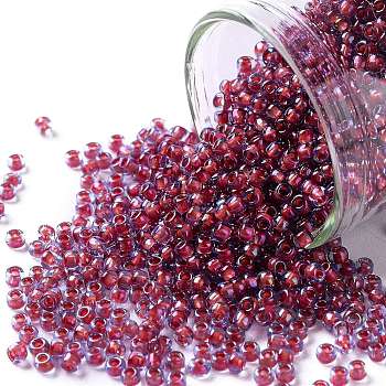 TOHO Round Seed Beads, Japanese Seed Beads, (304) Inside Color Light Sapphire/Hyacinth Lined, 11/0, 2.2mm, Hole: 0.8mm, about 1110pcs/10g