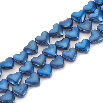 Electroplate Non-magnetic Synthetic Hematite Beads Strands, Heart, Blue Plated, 6x5.5x3mm, Hole: 1mm, about 70pcs/strand, 15.7 inch