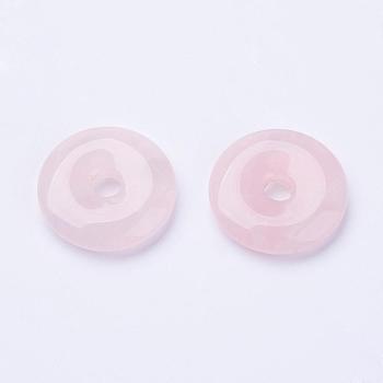 Natural Rose Quartz  Pendants, Donut/Pi Disc, Donut Width: 11~12mm, 28~30x5~6mm, Hole: 6mm