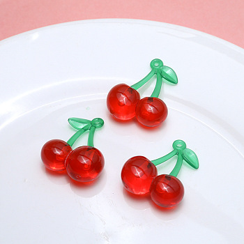 Transparent Resin Imitation Fruit Pendants, Cherry Charms, Red, 33x26mm