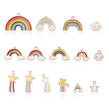 Alloy Enamel Big Pendants, Cloud & Star & Rainbow, Mixed Color, Light Gold, 100x70mm, 30pcs/set