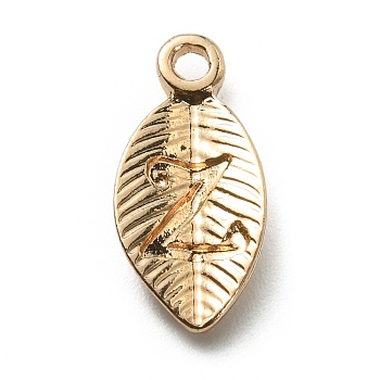 Alloy Pendants, Leaf with Letter Charm, Light Gold, Letter.Z, 15.5x7.5x2.5mm, Hole: 1.5mm