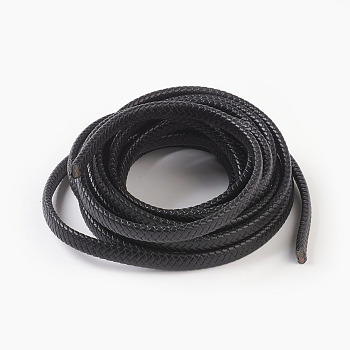Braided Leather Cord, Leather Jewelry Cord, Jewelry DIY Making Material, Dyed, Flat, Black, 12x6mm, about 5.46 yards(5m)/roll