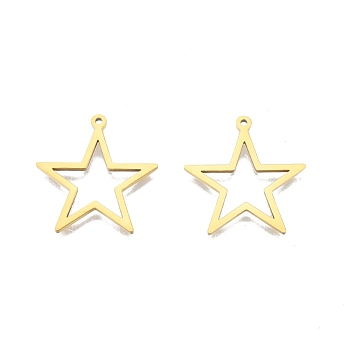 Ion Plating(IP) 201 Stainless Steel Pendants, Star, Real 18K Gold Plated, 26x25x1.5mm, Hole: 1.2mm