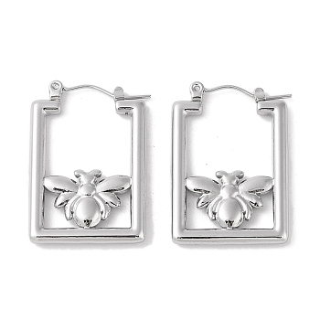 Non-Tarnish 304 Stainless Steel Earrings, for Women, Bees, Stainless Steel Color, 30x3.1mm