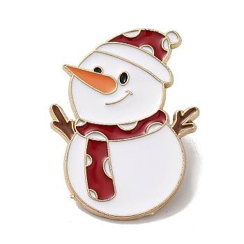 Christmas Theme Enamel Pin, Golden Alloy Brooches for Backpack Clothes, Snowman, 30.5x23.5x1mm