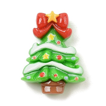 Christmas Series Opaque Resin Cabochons, with Giltter Power, Christmas Tree, 26.5x20x8.5mm