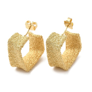 Real 18K Gold Plated Brass Stud Earrings, Half Hoop Earrings, Long-Lasting Plated, Cadmium Free & Lead Free, Square, 21x10mm