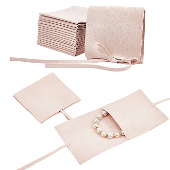 Custom Fiber Velvet Jewelry Bags, Square with Drawstring, PeachPuff, 8x8cm