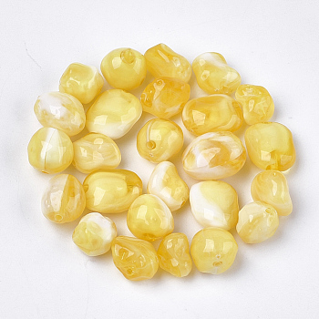 Acrylic Beads, Imitation Gemstone Style, Nuggets, Yellow, 10~18x9~13x7~11mm, Hole: 1.5mm