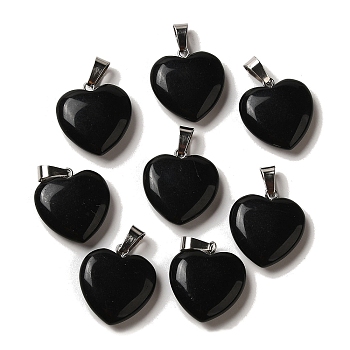 Natural Obsidian Pendants, with Platinum Tone Brass Findings, 20~22x20~21x5~8mm, Hole: 2x7mm