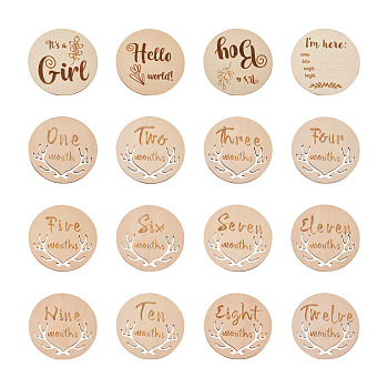 Basswood Milestone Cards, with Word, Flat Round, BurlyWood, 100x3mm, 2sets/bag