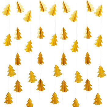 ARRICRAFT 2Pcs 2 Style Paper Christmas Tree Flags, Hanging Banner, for Party Festival Home Decorations, Gold, 2400~2500mm, 1pc/style