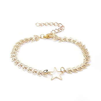 Link Bracelets, with Brass Cobs Chains & Lobster Claw Clasps & Star Linking Rings, Golden, 7-1/2 inch(19cm), Star: about 14.5x14.5x1mm