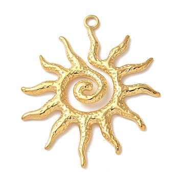 304 Stainless Steel Pendants, Ion Plating(IP), Sun Charms, Real 14K Gold Plated, 39.5x33x2.5mm, Hole: 2.5mm