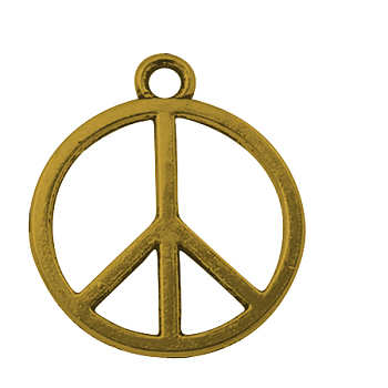 Tibetan Style Alloy Pendants, Peace Sign, Cadmium Free & Lead Free, Antique Golden, 18x1mm, Hole: 2mm
