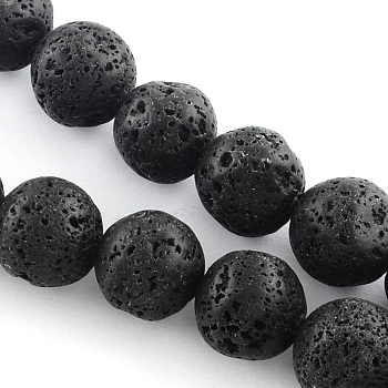 Natural Lava Rock Gemstone Round Bead Strands, Black, 10mm, Hole: 1.2mm, about 36pcs/strand, 15.7 inch