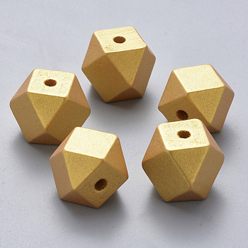 Painted Natural Wood European Beads, Large Hole Beads, Polygon, Gold, 19.5x19.5x20mm, Hole: 4.5mm